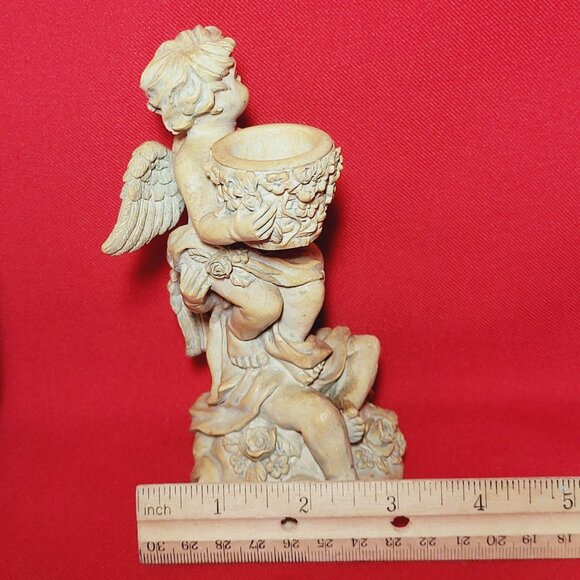 Vintage Angel Cherubs Figurine Decor Chalk Ware Angel Candleholder - Picture 10 of 12